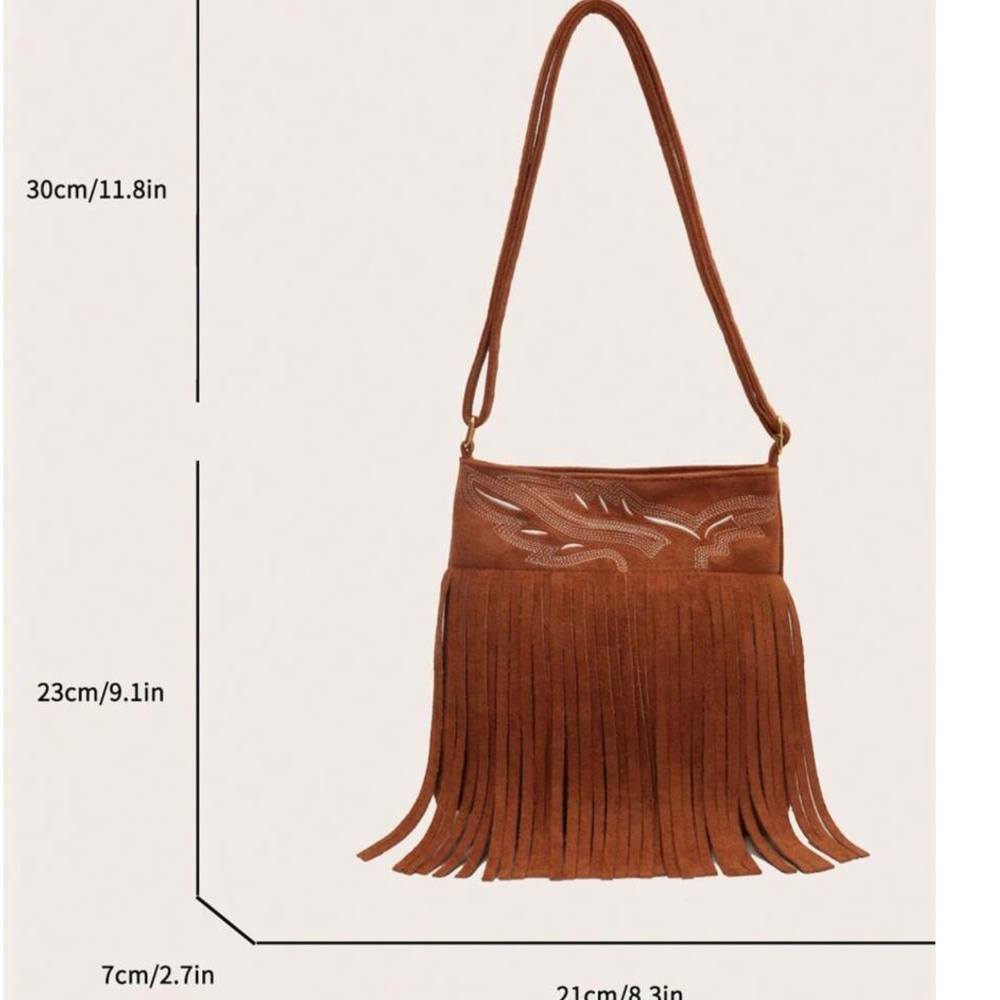 Boho Fringe Vegan Suede Hobo Shoulder Crossbody bag - Picture 10 of 12